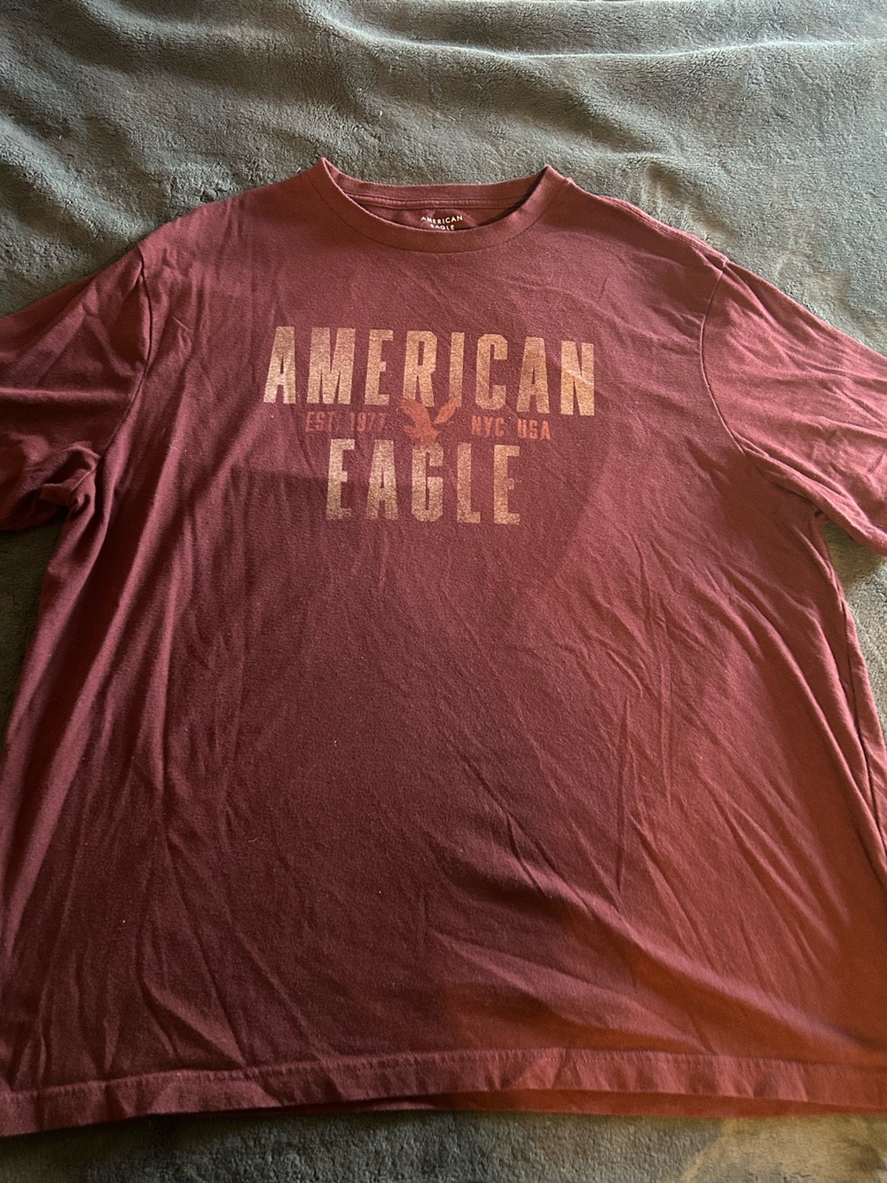 American Eagle Outfitters Men's Maroon Graphic Short-Sleeve Tee